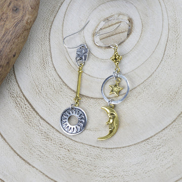 Vintage Metal Sun Moon XINGX Pendant Earrings For Women